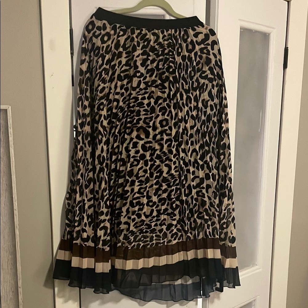 Black and Brown Maxi A-line Skirt with Pleated Ruffles